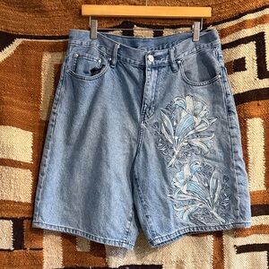 PAC Sun x The Met Collab- Floral Embroidered Denim Shorts